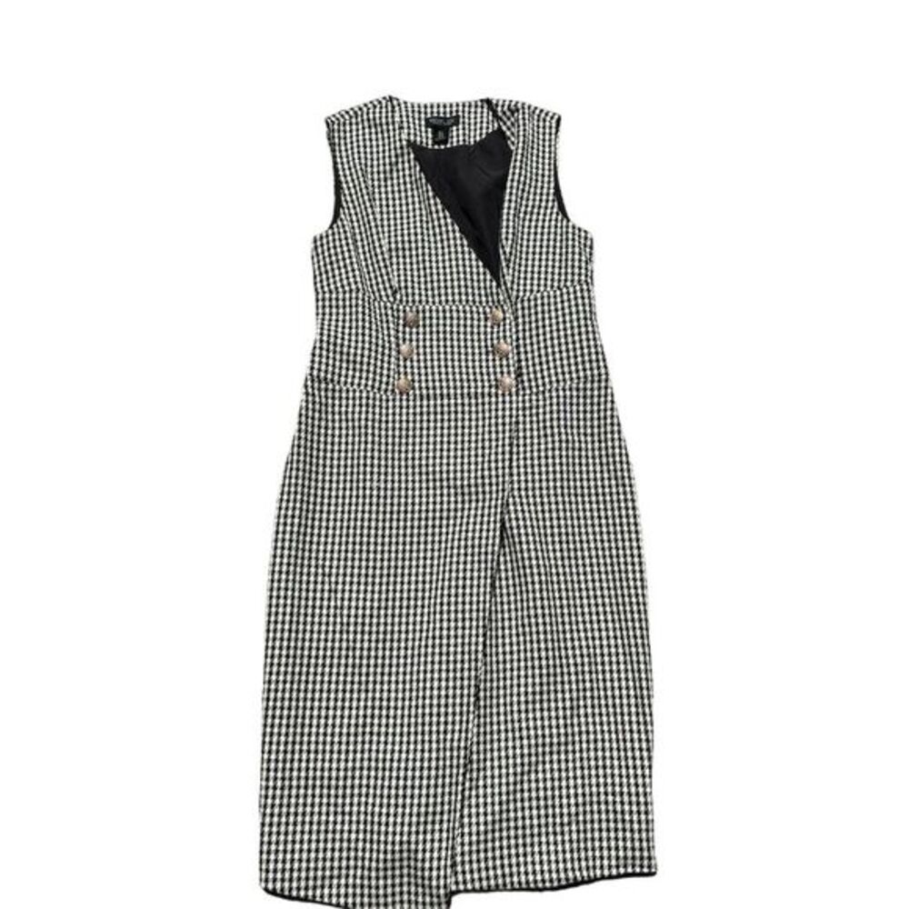 Rachel Zoe Women's Double Breasted Houndstooth Knee Length Dress Size 6 Black